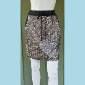 NWT ANN TAYLOR Gray Jersey Sequin Front Skirt